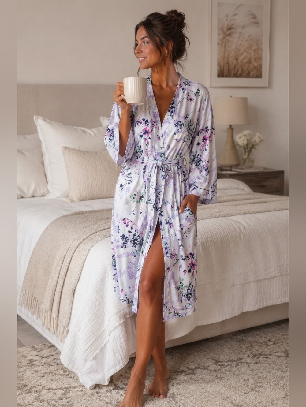 J Jill Sleep Cottagecore  Ultrasoft Lavendar Floral Robe With Belt NWT